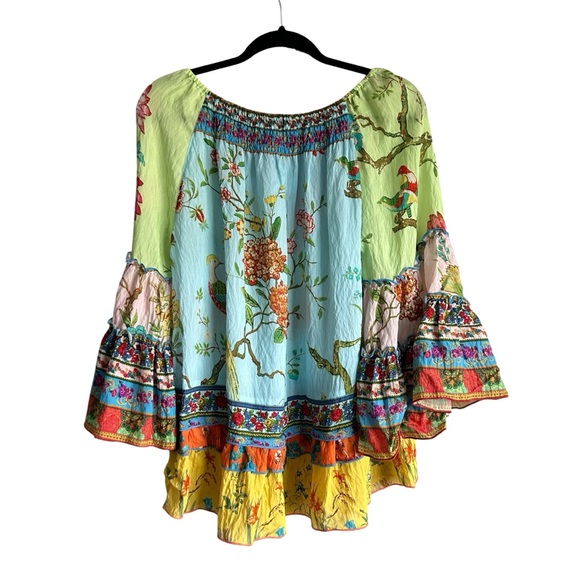 John Mark Floral Bird Print Boho Wide Sleeve Blouse Womens L - Picture 4 of 6